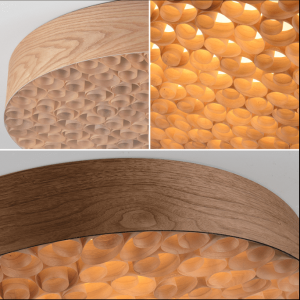 Round LED Lighting Fixture Wood LED Pendant Chandelier Light Custom engineering light