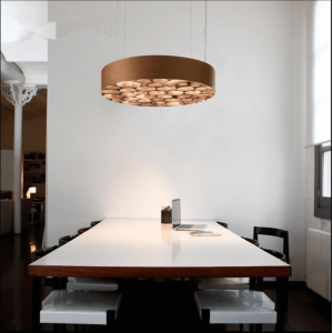 Round LED Lighting Fixture Wood LED Pend...