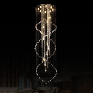 Modern Luxury Clear lustre Rain Chain Drop K9 LED Wireless Remote Control Crystal Chandelier Lighting