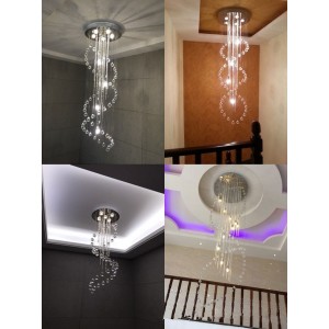 Modern Luxury Clear lustre Rain Chain Drop K9 LED Wireless Remote Control Crystal Chandelier Lighting