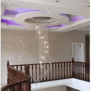 Modern Luxury Clear lustre Rain Chain Drop K9 LED Wireless Remote Control Crystal Chandelier Lighting