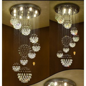 Wholesale new style elegant long spiral crystal ball rain drop round chandelier hotel modern crystal chandeliers