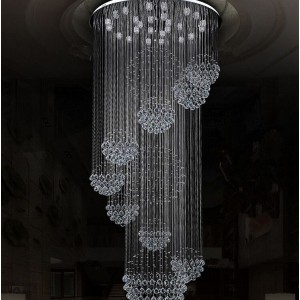 Wholesale new style elegant long spiral crystal ball rain drop round chandelier hotel modern crystal chandeliers