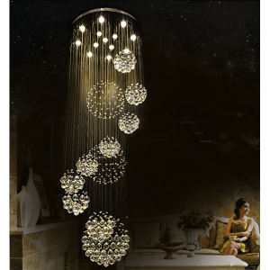 Wholesale new style elegant long spiral crystal ball rain drop round chandelier hotel modern crystal chandeliers