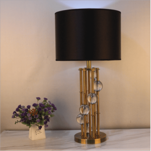Hot sale gold metal base black lamp cover Modern hotel luxury bed side decorate bedside glass tube LED table lamp