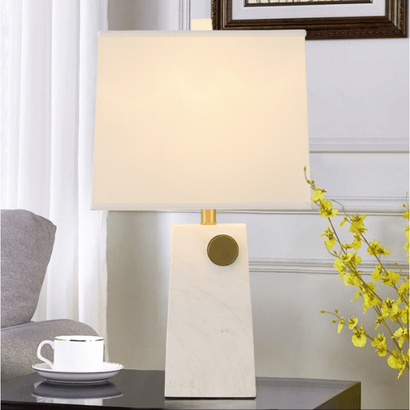Modern Simple Vase Shape White cloth Table Lamp With Marble Base