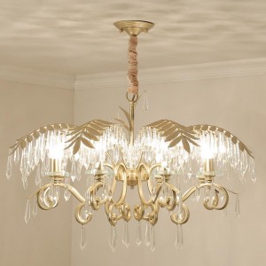 Fancy American Style Pendant Lamp Gold Iron Crystals Chandelier Home Decoration Leaves Lighting