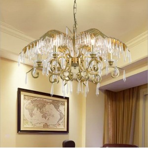 Fancy American Style Pendant Lamp Gold Iron Crystals Chandelier Home Decoration Leaves Lighting