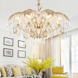 Fancy American Style Pendant Lamp Gold Iron Crystals Chandelier Home Decoration Leaves Lighting