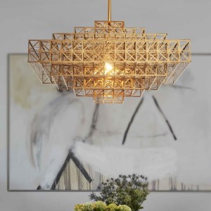 Luxury Cooper Finished Square Chandelier lamp Stainless Steel  Waterproof Chandelier For Villa