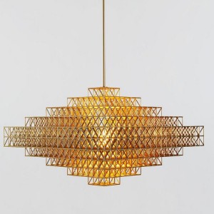 Luxury Cooper Finished Square Chandelier lamp Stainless Steel  Waterproof Chandelier For Villa