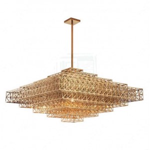 Luxury Cooper Finished Square Chandelier lamp Stainless Steel  Waterproof Chandelier For Villa