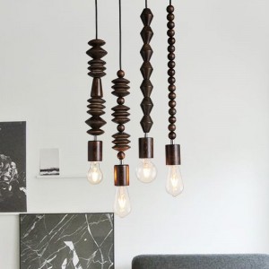 Home Decor Wooden Bead Chandelier Hanging Lamp Wood Pendant Light