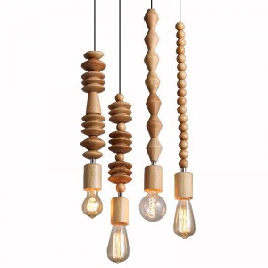 Home Decor Wooden Bead Chandelier Hanging Lamp Wood Pendant Light