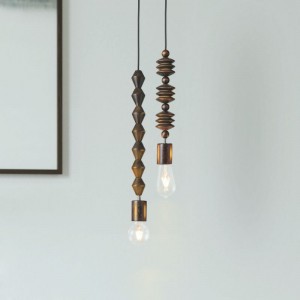 Home Decor Wooden Bead Chandelier Hanging Lamp Wood Pendant Light