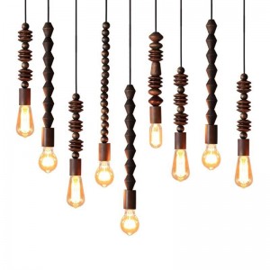 Home Decor Wooden Bead Chandelier Hanging Lamp Wood Pendant Light