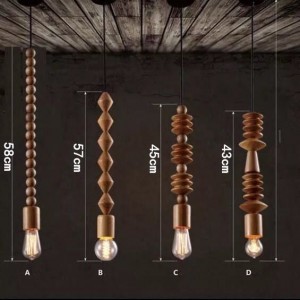 Home Decor Wooden Bead Chandelier Hanging Lamp Wood Pendant Light