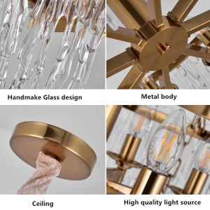 Modern  Handmake Clear Chandelier Iron Metal Art Luxury golden E14 LED Chandelier for living room