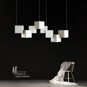 Modern cube aluminium LED simple squares banquet hall chandelier pendant lamp