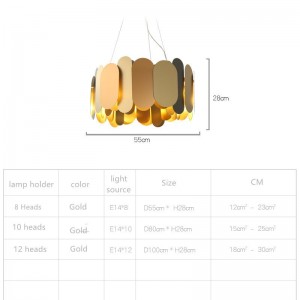 Gold Color and Energy Saving Light Source elegant Aluminum pendant light for villa
