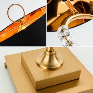 Cloth shade brass crystal floor standing lamp american style lamps for bedroom
