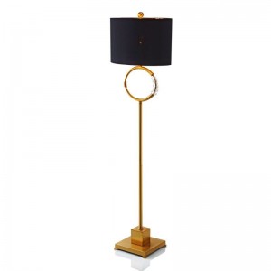Cloth shade brass crystal floor standing lamp american style lamps for bedroom