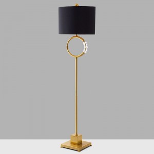 Cloth shade brass crystal floor standing lamp american style lamps for bedroom