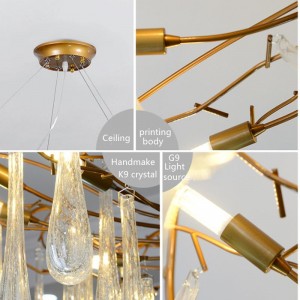 Nordic style shop art decorative teardrop shaped glass crystal chandelier lighting