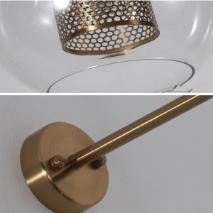 Modern round glass chandelier gold metal pendant lamp for home decoration