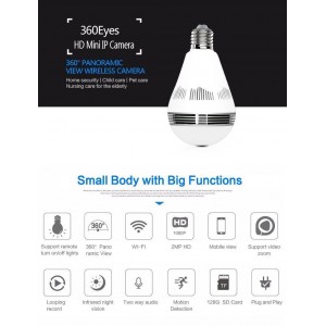 Camera Wifi Light Bulb Camera Night Vision VR Panoramic Bulb Camera with 360Degree Fisheye Lens Panoramic Ip Camera hidden cameras for home Led Lights Bulb for Home Security System Camera IOS Android