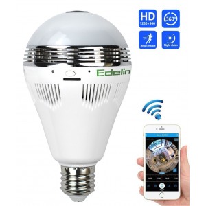 Camera Wifi Light Bulb Camera Night Vision VR Panoramic Bulb Camera with 360Degree Fisheye Lens Panoramic Ip Camera hidden cameras for home Led Lights Bulb for Home Security System Camera IOS Android