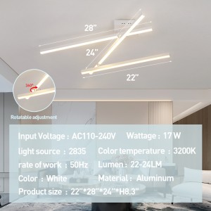 WARMHEART LED Ceiling Light, 17W Flush Mount Ceiling Light Fixture, DIY Change Shape, Modern White 3 Linear Lighting Chandelier Fixture for Living Room, Bedroom, Dining Room