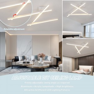 WARMHEART LED Ceiling Light, 17W Flush Mount Ceiling Light Fixture, DIY Change Shape, Modern White 3 Linear Lighting Chandelier Fixture for Living Room, Bedroom, Dining Room