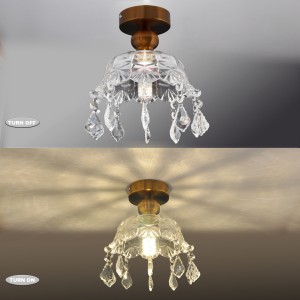 WARMHEART Crystal Glass Ceiling Light Fixture, Modern Semi Flush Mount Chandelier Ceiling Lamp, Kitchen Island Light for Entryway, Hallway, Foyer, Bedroom, Laundry, Cafe, Bar, Corridor