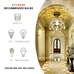 WARMHEART Crystal Glass Ceiling Light Fixture, Modern Semi Flush Mount Chandelier Ceiling Lamp, Kitchen Island Light for Entryway, Hallway, Foyer, Bedroom, Laundry, Cafe, Bar, Corridor