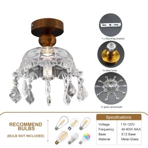 WARMHEART Crystal Glass Ceiling Light Fixture, Modern Semi Flush Mount Chandelier Ceiling Lamp, Kitchen Island Light for Entryway, Hallway, Foyer, Bedroom, Laundry, Cafe, Bar, Corridor