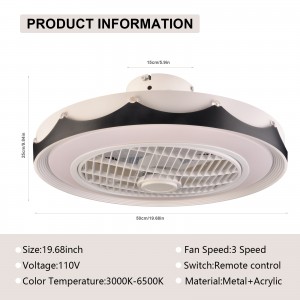 WarmHeart 20" Ceiling Fans with Lights and Remote Control Modern Enclosed Low Profile Fan with light Smart LED 72W 3-Colors 3-Level Wind Speed Dimmiable Lighting Indoor(White)