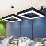 Square right angle round corner rectangle simple black white office Chandelier