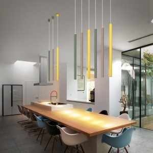 Led modern simple front desk dining room single head chandelier creative personality bar long cylinder tube makalon North Europe pendant light