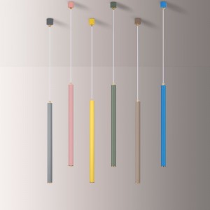 Led modern simple front desk dining room single head chandelier creative personality bar long cylinder tube makalon North Europe pendant light