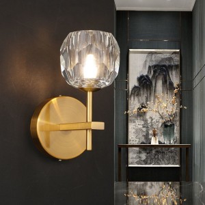 Light luxury crystal wall lamp bedroom bedside wall lamp gold ancient copper living room background wall creative Hotel aisle lamp