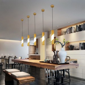 Led golden chandelier modern simple bar front desk led creative personality long cylinder single head Chandelier