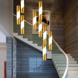 Led golden chandelier modern simple bar front desk led creative personality long cylinder single head Chandelier