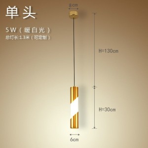 Led golden chandelier modern simple bar front desk led creative personality long cylinder single head Chandelier