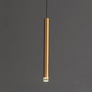 Post modern simple dining room chandelier ancient copper straight tube minimalist model room bar counter bedside small Chandelier