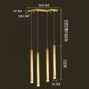 Post modern simple dining room chandelier ancient copper straight tube minimalist model room bar counter bedside small Chandelier