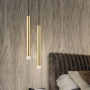 Post modern simple dining room chandelier ancient copper straight tube minimalist model room bar counter bedside small Chandelier