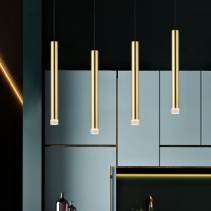 Post modern simple dining room chandelier ancient copper straight tube minimalist model room bar counter bedside small Chandelier