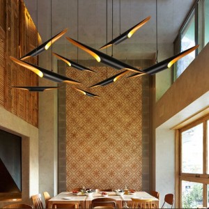 Double head oblique aluminum straight tube bar restaurant airplane wing flying swallow fashion bamboo Chandelier
