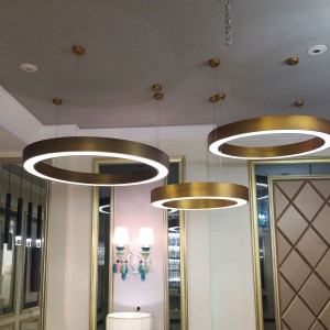 Individual Postmodern Lightweight Luxury Metal Stainless Steel Ring Acrylic Circle Living Room Lighting Mall Front Office Ring Chandelier